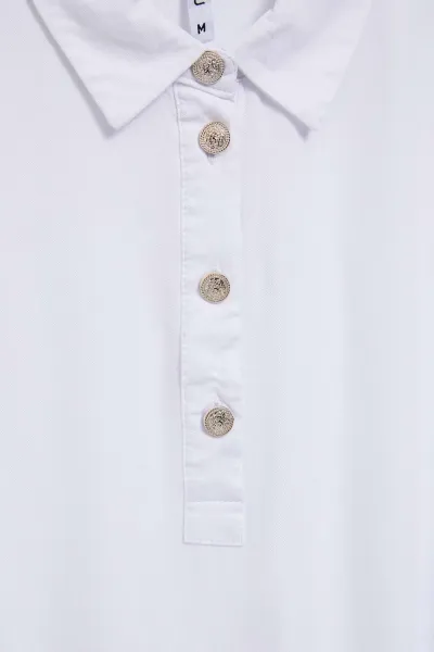 Marisse White Shirt With Decorative Buttons On The Neckline And Sleeves