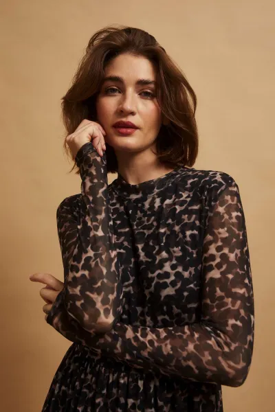 Marisse Beige Leopard Print Midi Dress