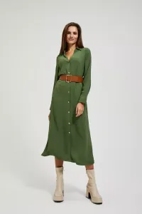 Marisse Khaki Midi Dress With Wide Belt