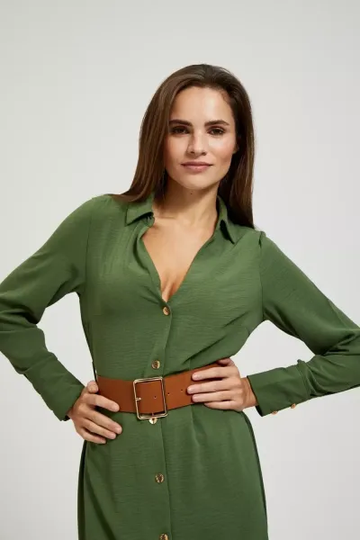 Marisse Khaki Midi Dress With Wide Belt