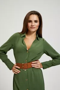 Marisse Khaki Midi Dress With Wide Belt