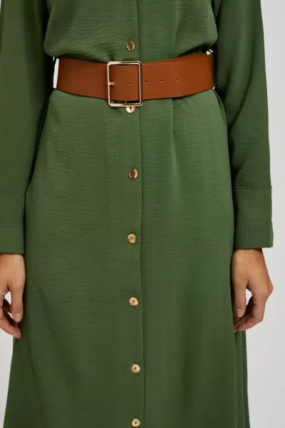 Marisse Khaki Midi Dress With Wide Belt