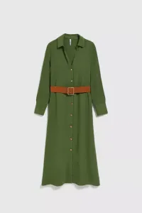 Marisse Khaki Midi Dress With Wide Belt