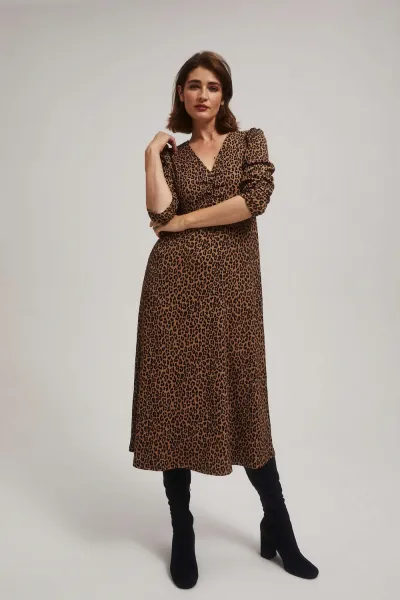 Marisse Brown Leopard Print Midi Dress