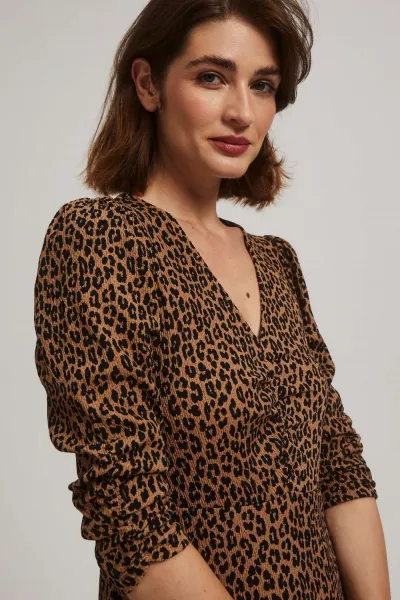 Marisse Brown Leopard Print Midi Dress