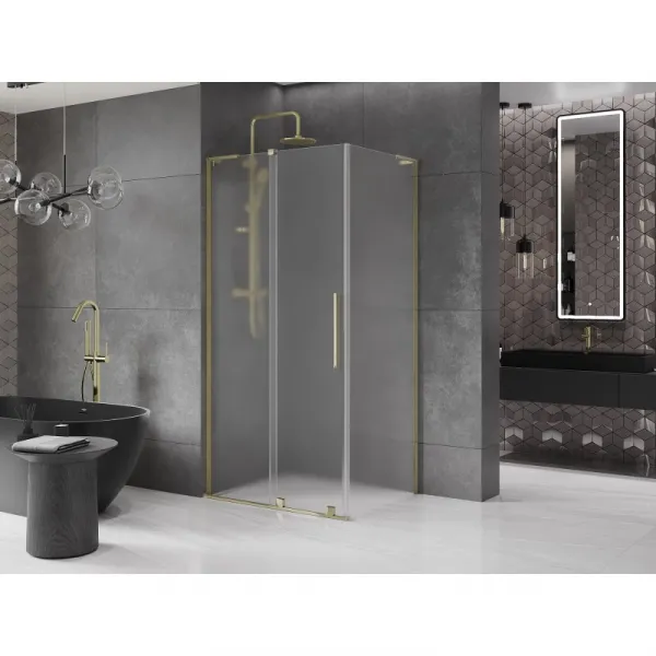 MEXEN/S - Velar L sprchovací kút, posuvné dvere 100 x 85, dekor, zlato 871-100-085-33-50