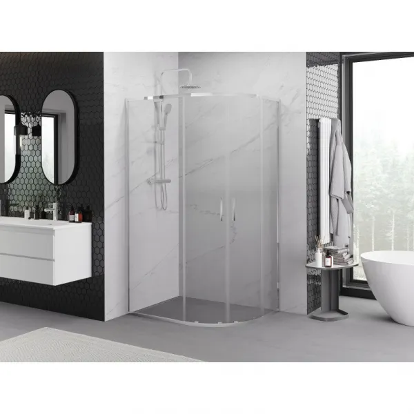 MEXEN/S - Exo štvrťkruhový asymetrický posuvný sprchovací kút 100 x 80, transparent, chróm 8132-100-080-01-00