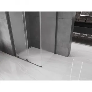 MEXEN/S - Velar L sprchovací kút, posuvné dvere 100 x 80, dekor, grafit metal 871-100-080-33-95