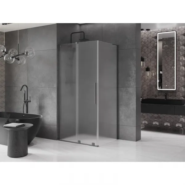 MEXEN/S - Velar L sprchovací kút, posuvné dvere 90 x 70, dekor, grafit metal 871-090-070-33-95