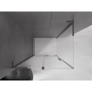 MEXEN/S - Velar L sprchovací kút, posuvné dvere 100 x 80, dekor, grafit kartáčovaná 871-100-080-33-66