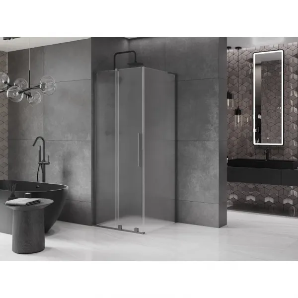 MEXEN/S - Velar L sprchovací kút, posuvné dvere 110 x 110, dekor, grafit metal 871-110-110-33-95