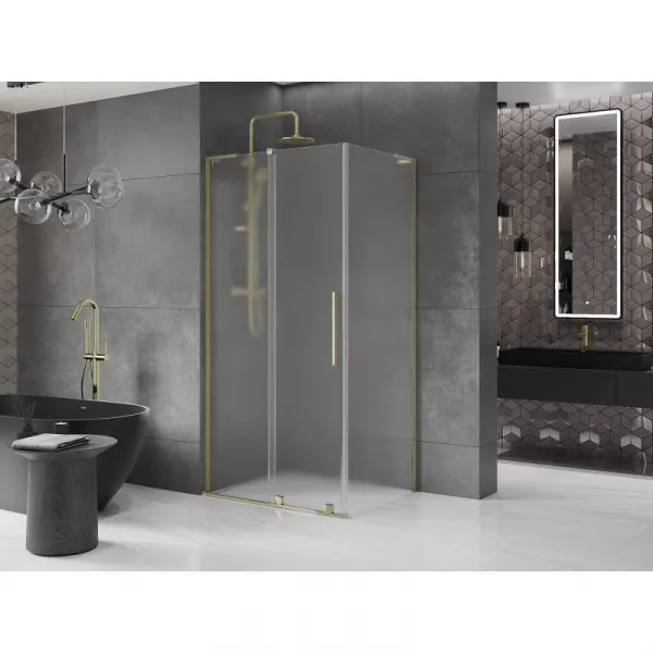 MEXEN/S - Velar L sprchovací kút, posuvné dvere 100 x 80, dekor, zlato 871-100-080-33-50