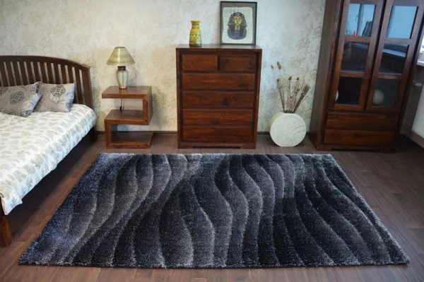 Dywany Lusczow Koberec Shaggy SPACE 3D JACOB tmavosivý, veľkosť 80x150