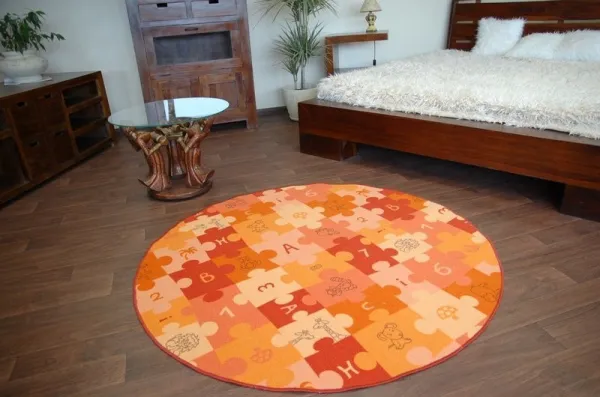 Dywany Lusczow Detský guľatý koberec PUZZLE oranžový, veľkosť kruh 100