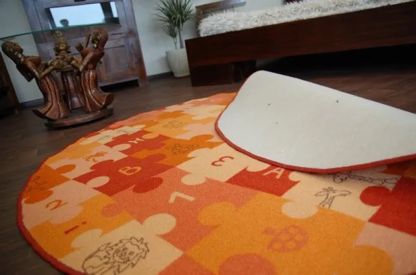 Dywany Lusczow Detský guľatý koberec PUZZLE oranžový, veľkosť kruh 100