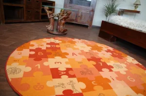 Dywany Lusczow Detský guľatý koberec PUZZLE oranžový, veľkosť kruh 100