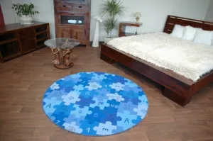 Dywany Lusczow Detský guľatý koberec PUZZLE modrý, veľkosť kruh 100