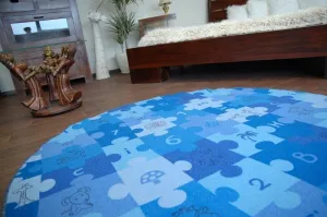 Dywany Lusczow Detský guľatý koberec PUZZLE modrý, veľkosť kruh 100