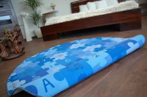 Dywany Lusczow Detský guľatý koberec PUZZLE modrý, veľkosť kruh 100