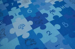 Dywany Lusczow Detský guľatý koberec PUZZLE modrý, veľkosť kruh 100