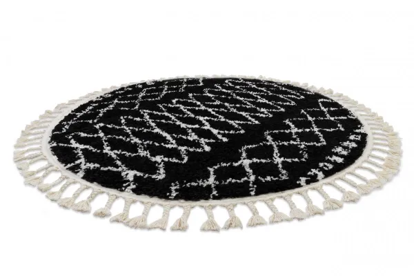 Dywany Lusczow Okrúhly Shaggy koberec BERBER ETHNIC G3802 čierny, veľkosť kruh 160