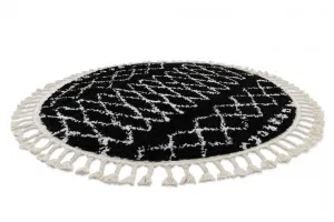 Dywany Lusczow Okrúhly Shaggy koberec BERBER ETHNIC G3802 čierny, veľkosť kruh 160