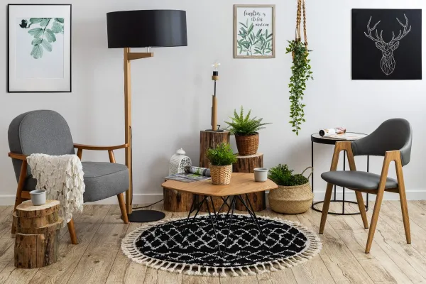 Dywany Lusczow Okrúhly Shaggy koberec BERBER ETHNIC G3802 čierny, veľkosť kruh 160