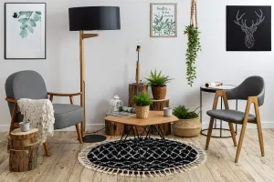 Dywany Lusczow Okrúhly Shaggy koberec BERBER ETHNIC G3802 čierny, veľkosť kruh 160