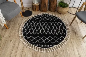 Dywany Lusczow Okrúhly Shaggy koberec BERBER ETHNIC G3802 čierny, veľkosť kruh 160