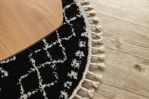 Dywany Lusczow Okrúhly Shaggy koberec BERBER ETHNIC G3802 čierny, veľkosť kruh 160