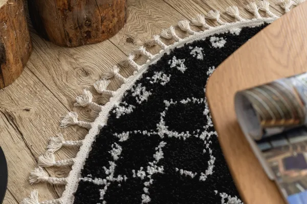 Dywany Lusczow Okrúhly Shaggy koberec BERBER ETHNIC G3802 čierny, veľkosť kruh 160