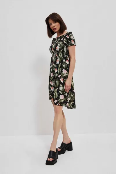 Marisse Dress With A Floral Motif L-Su-3757 Black