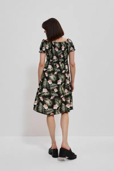 Marisse Dress With A Floral Motif L-Su-3757 Black