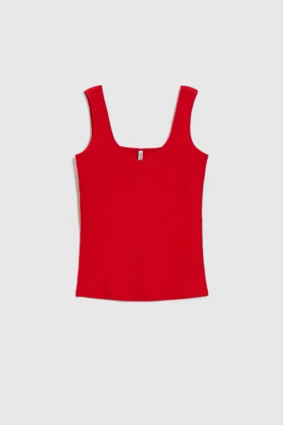 Marisse Red Ribbed Top