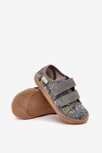 Boto Pantofle Barefoot Chlapčenské S Grafikou Milami Šedé Saphira