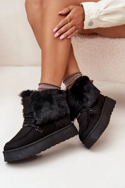 BIG STAR SHOES Dámske Snežnice Na Platforme S Kožušinou A Šnurovaním Big Star