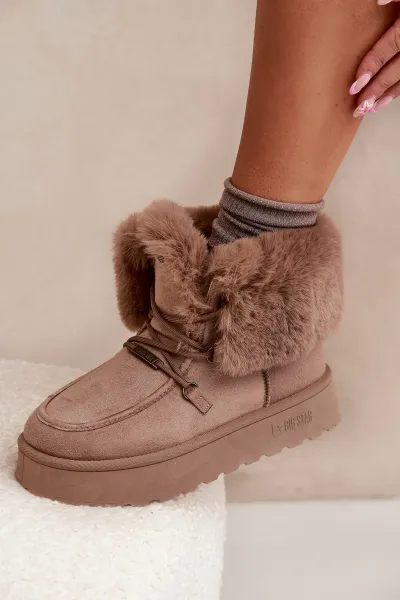 BIG STAR SHOES Dámske Snehové Topánky Na Platforme S Kožušinou A Šnurovaním Big Star