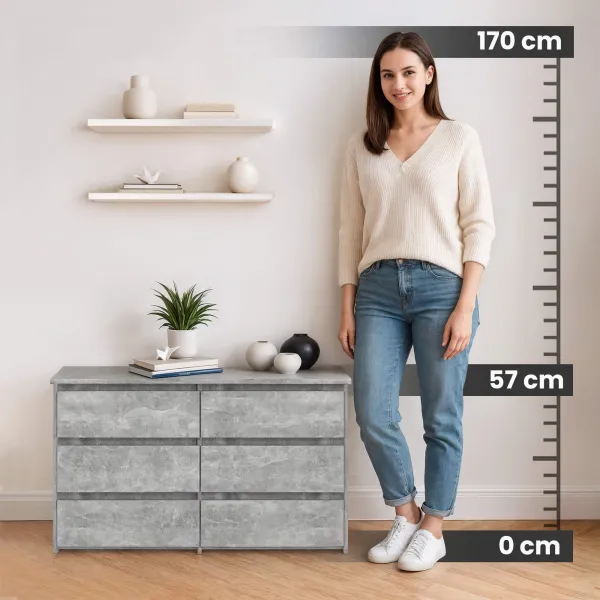 Ak furniture Komoda CL 100 cm 6 zásuviek betón