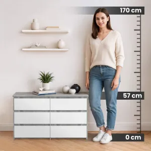 Ak furniture Komoda CL 100 cm 6 zásuviek betón/biela