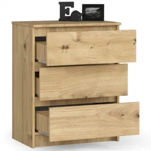 Ak furniture Komoda Kuba 60 cm - 3 zásuvky dub artisan