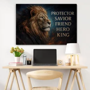 Drevený obraz - Lev - Protector, Savior, Friend, Hero, King