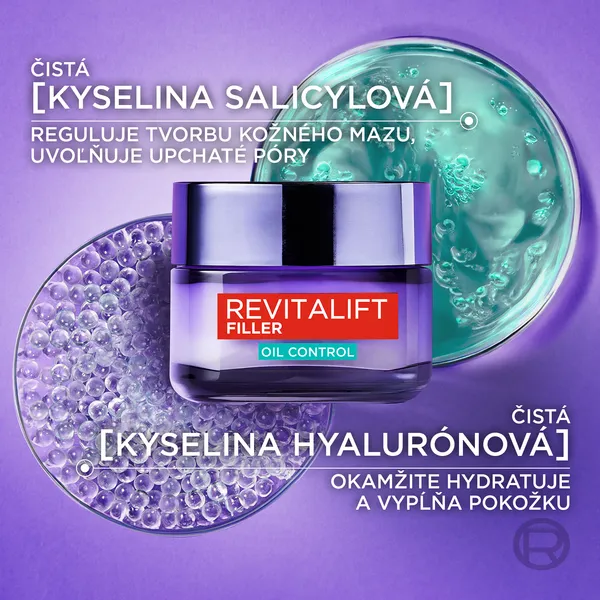L’Oréal Paris Revitalift Filler Oil Control hĺbkovo hydratačný krém pre mastnú a zmiešanú pleť 50 ml