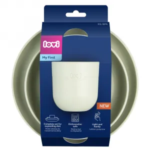 LOVI Tableware Set with Cup jedálenská sada Pistachio 3 ks