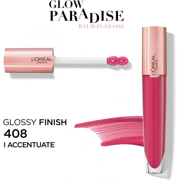 L’Oréal Paris Glow Paradise Balm in Gloss lesk na pery s kyselinou hyalurónovou odtieň 408 I Accentuate 7 ml