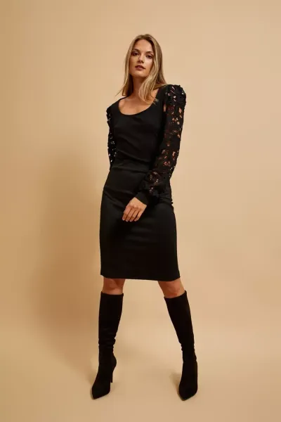 Marisse Black Blouse With Lace Sleeves