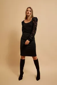 Marisse Black Blouse With Lace Sleeves