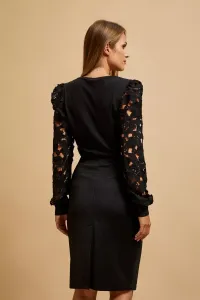 Marisse Black Blouse With Lace Sleeves
