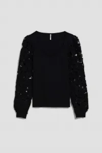 Marisse Black Blouse With Lace Sleeves