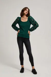 Marisse Emerald Blouse With Lace Sleeves