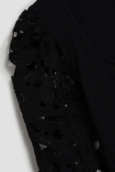 Marisse Black Blouse With Lace Sleeves